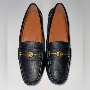 COACH NWT Crosby Turnlock Driver Black Pebbled Leather Loafer, Size 6.5, G2672